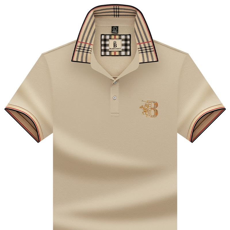 Woodpecker Genuine Summer Polo Shirt Men's Plaid Lapel Loose Large Size Business Casual Dad Wear Short-Sleeved T-Shirt