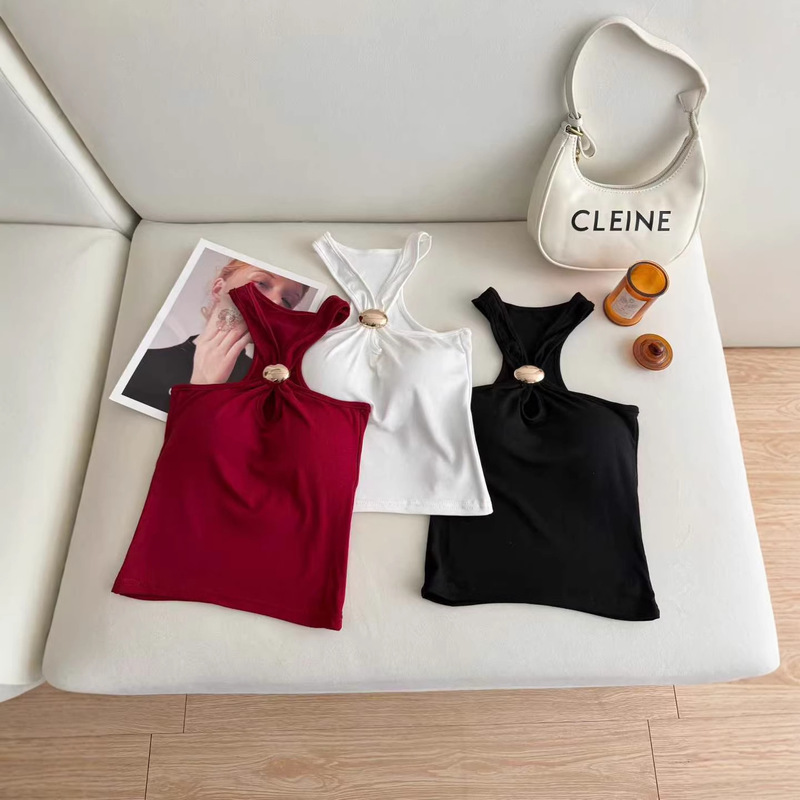 Rayon Halter Neck Hollow-Out Backless Top for Women, Solid Color, Summer Sweet and Stylish New Slim-Fit Top
