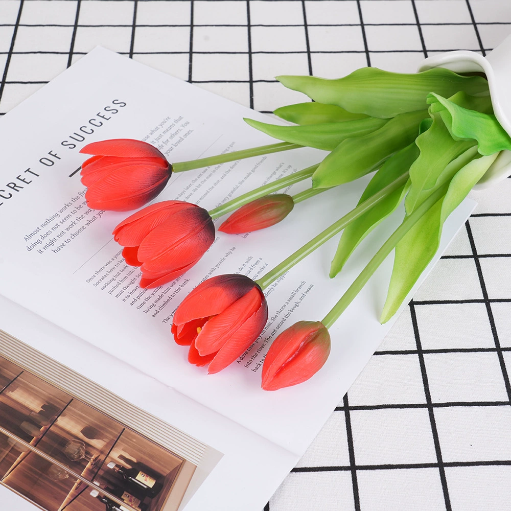 Simulation soft glue 5 head tulip high -level sensor decorative flower artificial PU latex moisturizing feel tulips