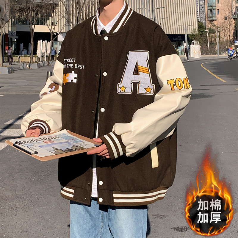 Vintage americano bordado chaqueta de béisbol chaqueta de moda masculina callejera suelta pareja chaqueta casual jh22120 image 3