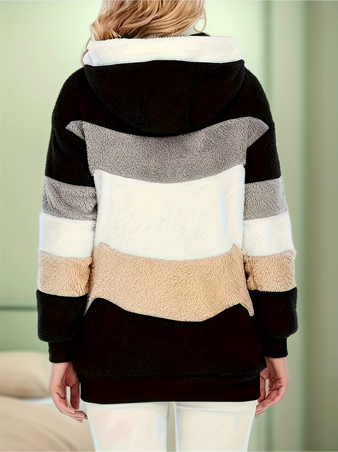 2025 cross-border new European and American loose furry color-blocking thickened wool casual top