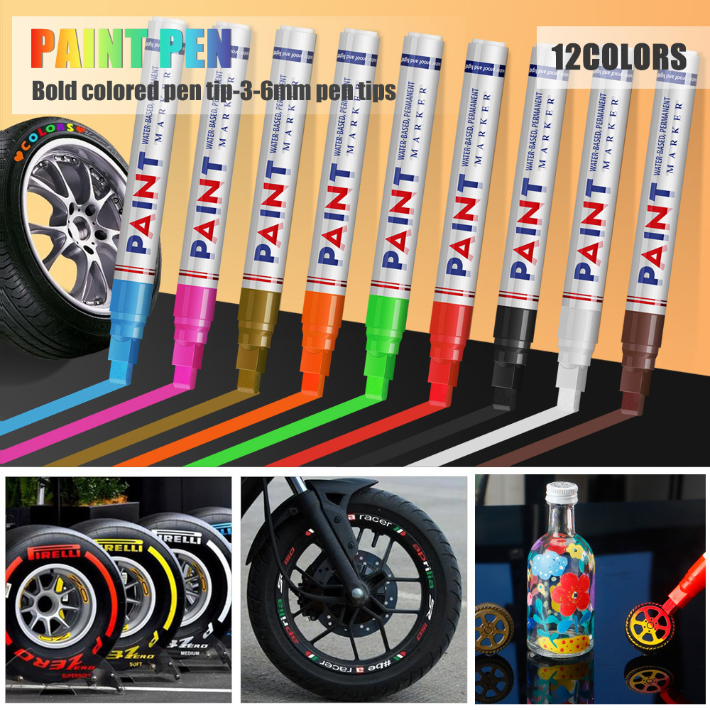 Pluma de pintura de cabeza grande de 6mm Pluma de pintura de retoque de chapa metálica Pluma de pintura a base de aceite Lápiz de pintura de gran capacidad lavable