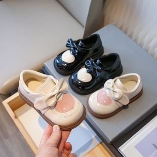 Girls' Leather shoes autumn and winter new children's soft bottom princess shoes love baby girl shoes bow little girl children's shoes