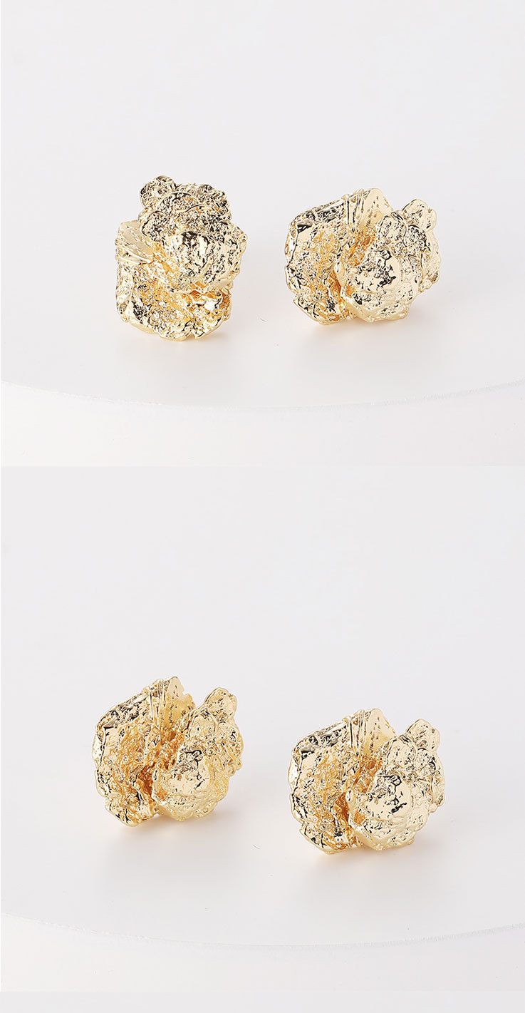 Brass Gold Plated Copper Convex Fold Stud Irregular Earrings Womenpicture1
