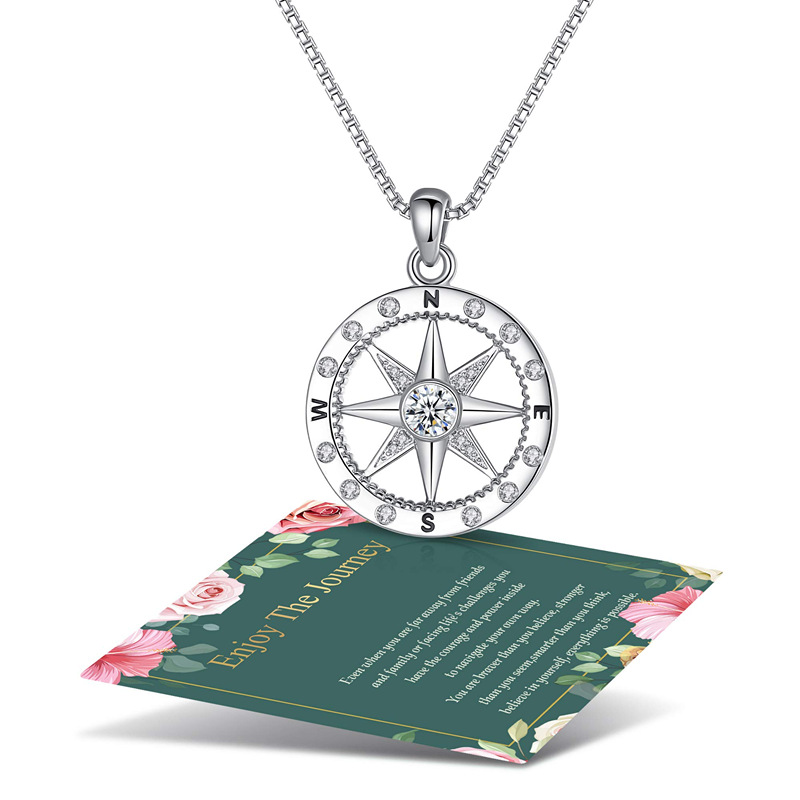 1 Piece Simple Style Round Compass Alloy Plating Hollow Out Inlay Rhinestones Women's Pendant Necklace display picture 2