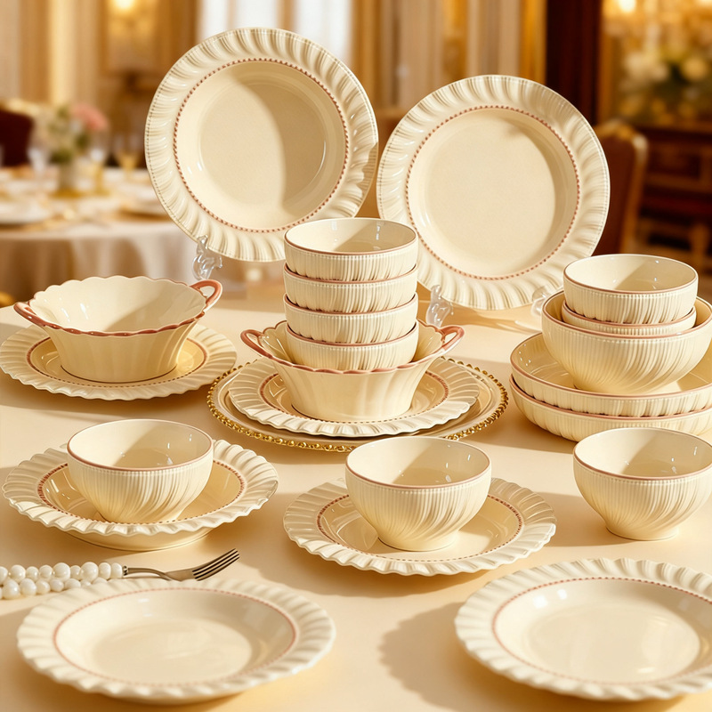 Underglaze Colored Milky White Rice Bowls, Ceramic Tableware, Household Plates and Bowls, Wholesale Gift Bowl and Plate Sets, Soup and Noodle Bowls