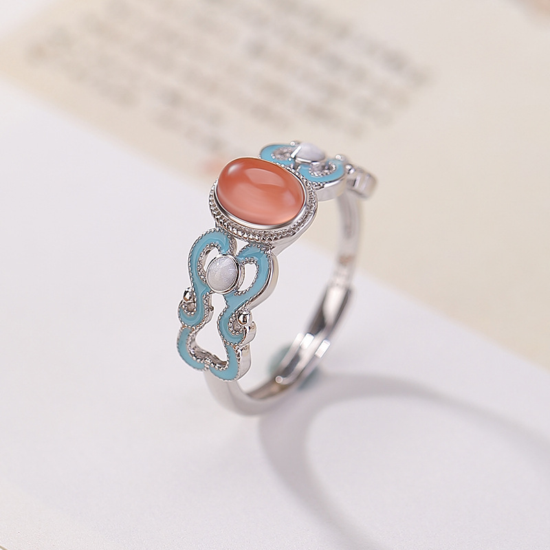 Nhẫn bạc S925 nam mặt mã não đỏ vintage phong cách quốc phong — Một mảnh