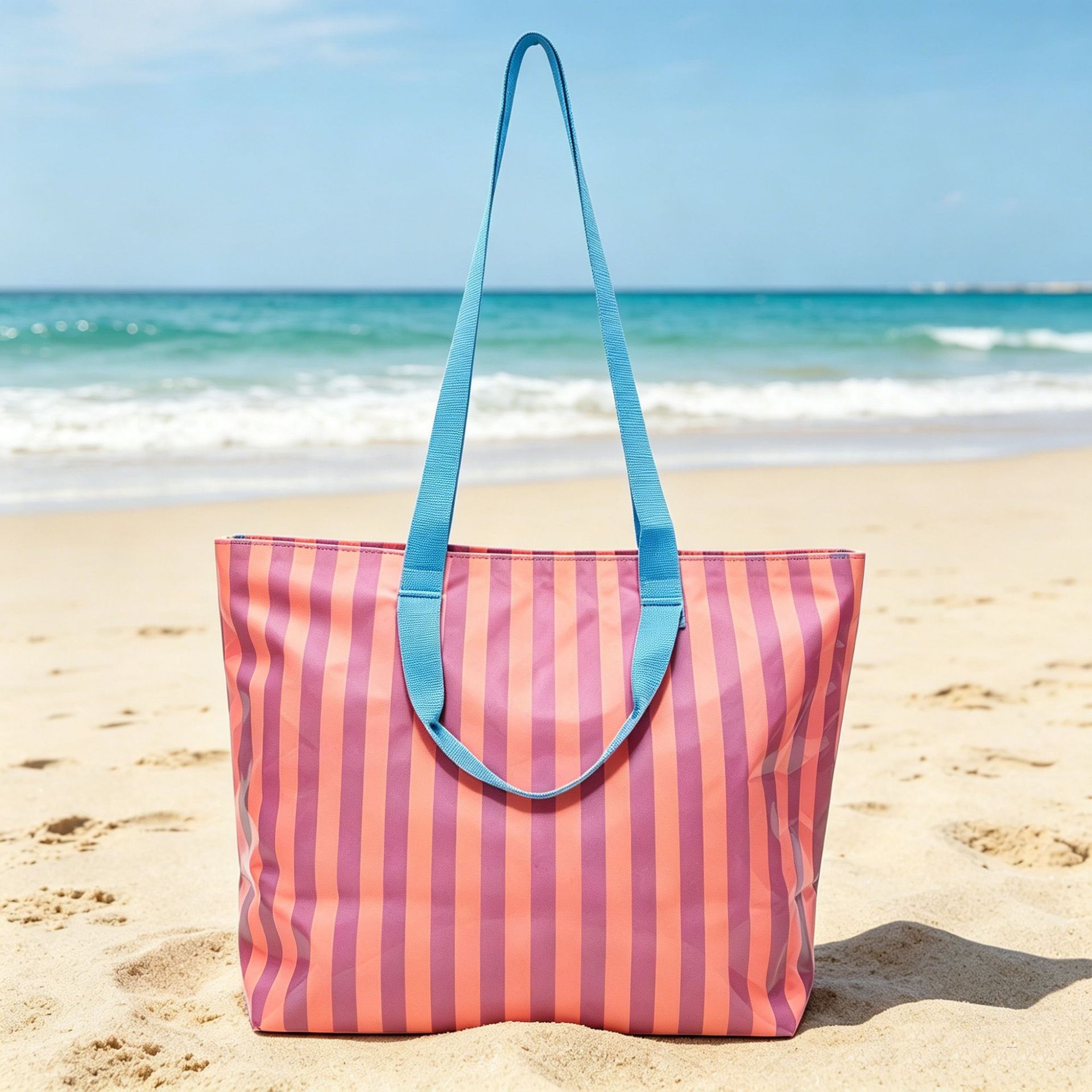 rayas impermeables de gran capacidad de vacaciones de playa bolsa de poliéster portátil de hombro de viaje de playa bolsa al por mayor