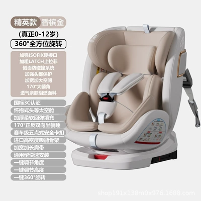 Seat, Suitable for Ages 0-12, Car child safety seat - elite-champagne-gold-isofix-hard-connectors-latch-top-tethers-360-protection-side-impact-protection