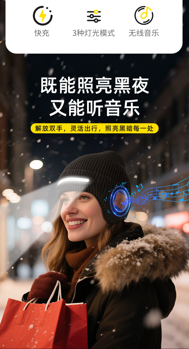 亚马逊tiktok精品货源蓝牙音乐耳机帽LED发光照明彩色灯光帽