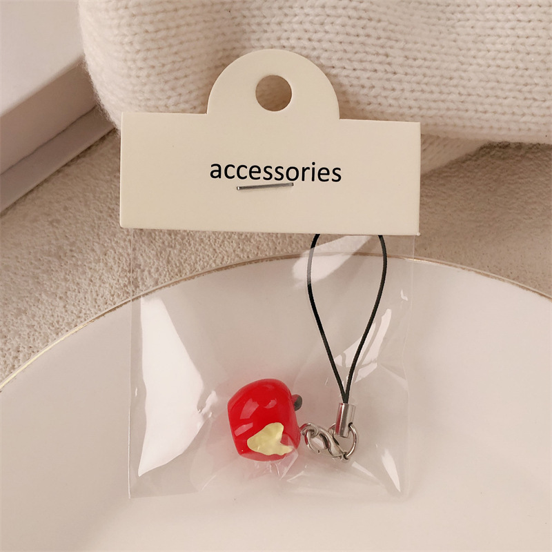 Mini colgante de bolsa de núcleo de manzana lindo colgante de teléfono móvil niña corazón rojo amor colgante de manzana joyería pequeña