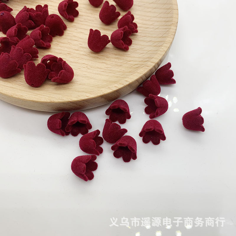 Acrylic flocking bellbell flower bud 9*11mm retro autumn and winter flocking Lily orchid DIY ear jewelry accessories