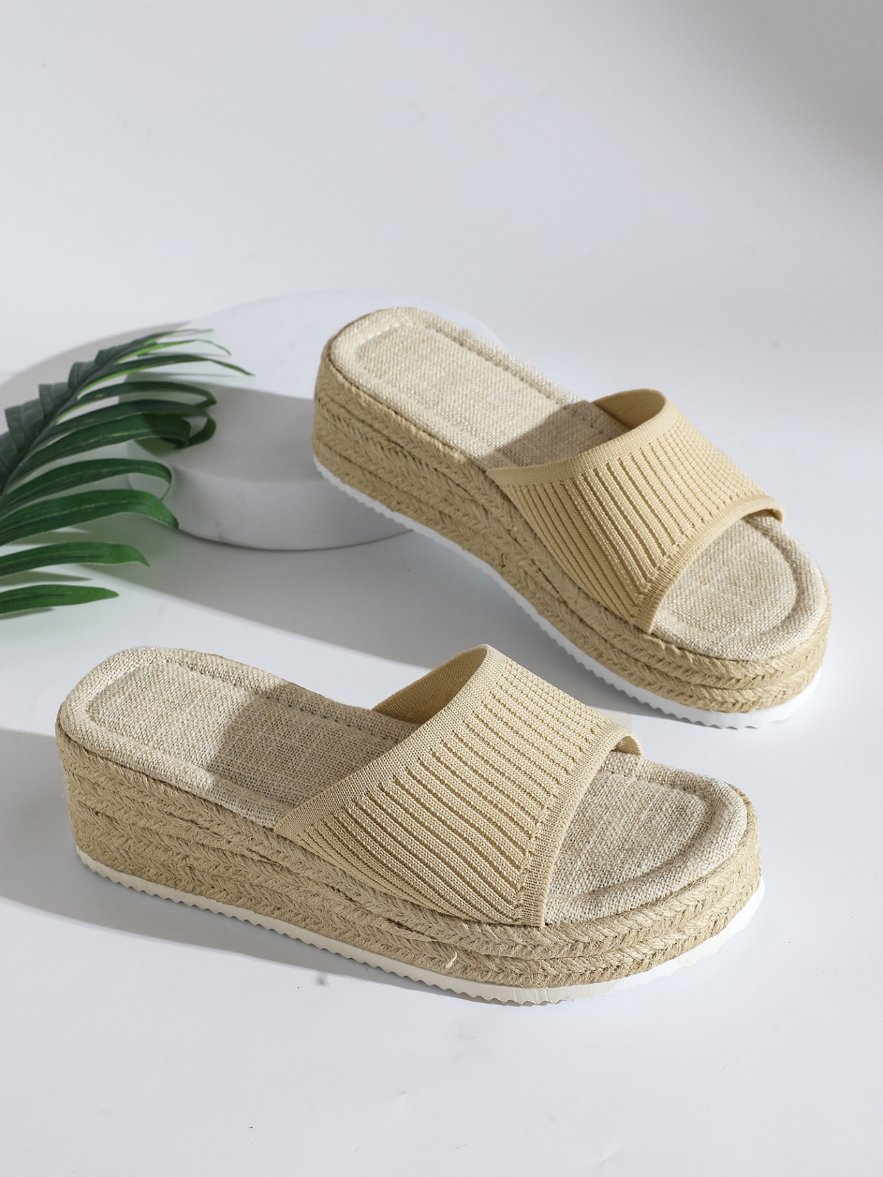 Women's Knitted Wedge Sandals Open Toe Breathable Slip-on Slippers_voghion.com