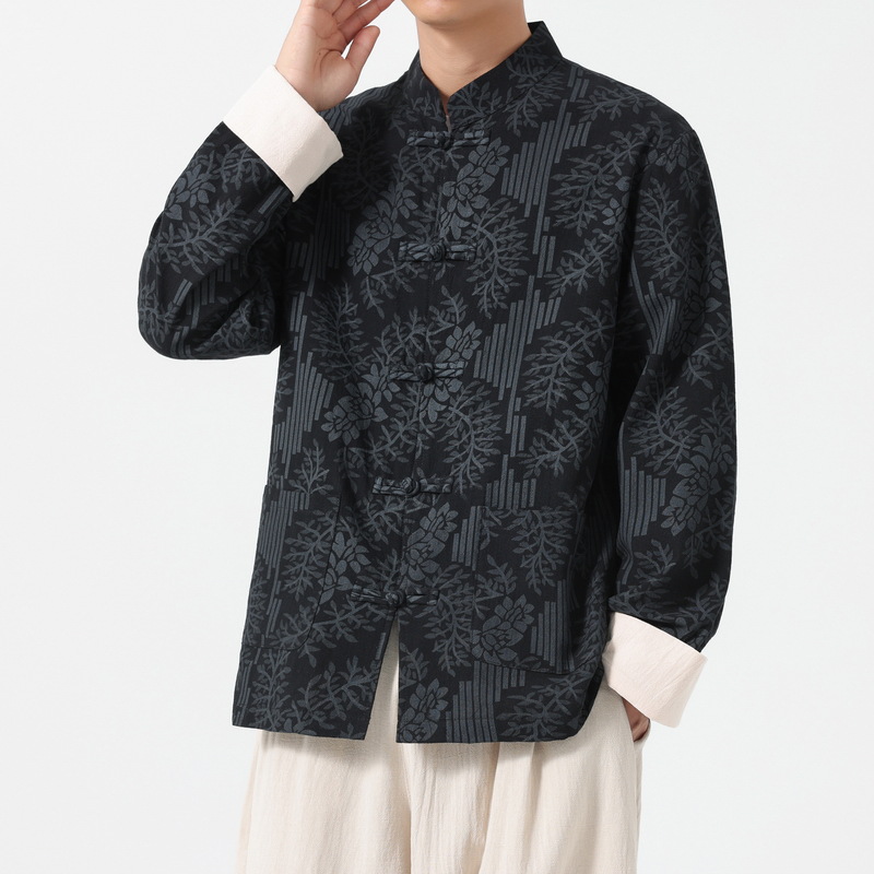 男士外套棉麻印花夹克盘扣立领唐装中国风 XZ1512-2556-P45