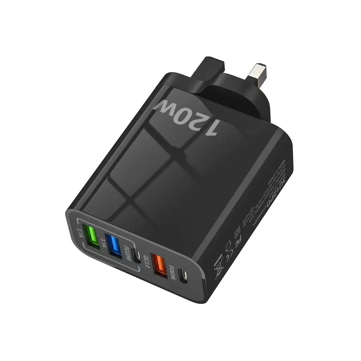 120W Çoklu Port Şarj Cihazı 3USB+2PD Hızlı Şarj Başlığı US/EU/UK Standartları Çok Fonksiyonlu Şarj Adaptörü