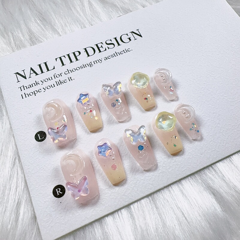 【Qilong】Midsummer Garden Acrylic Stackable Diamond Dopamine Style Gradient Handmade Wearable Nails Wholesale 【Qilong】Midsummer Garden Acrylic Stackable Diamond Dopamine Style Gradient Handmade Wearable Nails Wholesale