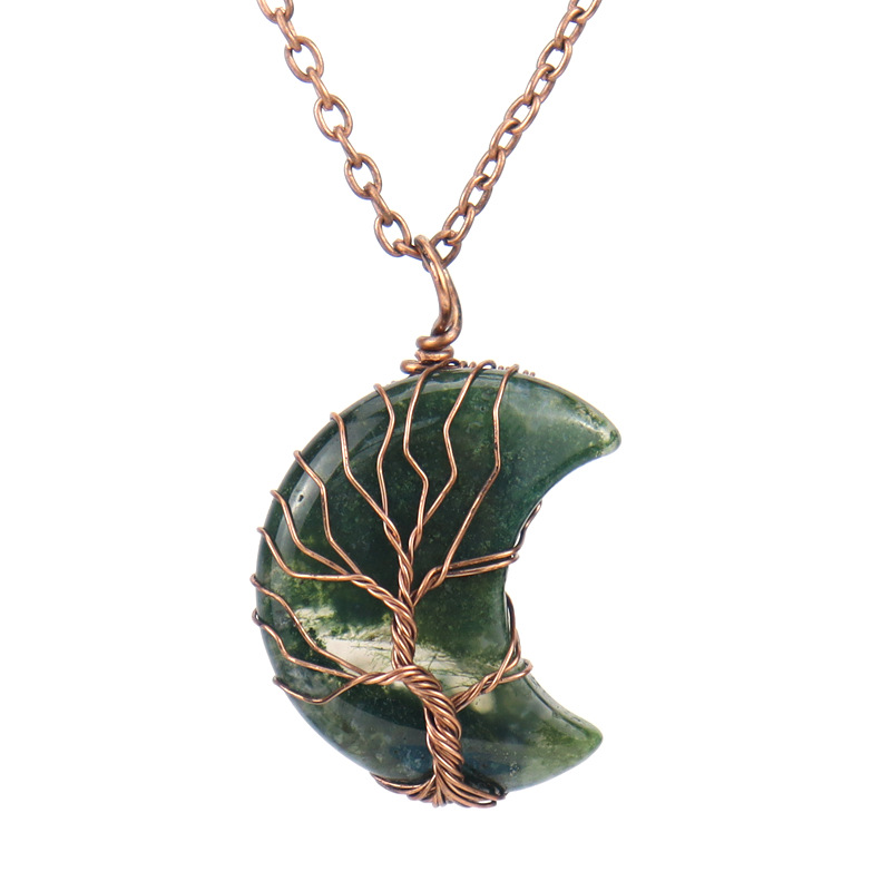 Retro Moon natural stone Copper Metal Pendant Necklace 1 Piece