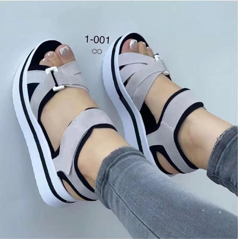 two-tone casual beach sandals platform flat with velcro