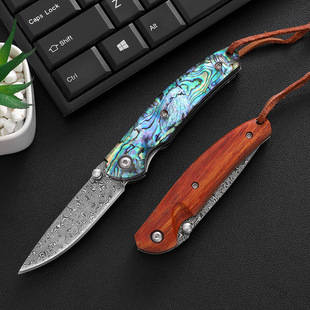 Damascus Steel Knife Color Shell Fruit Knife High Hardness Sharp Multifunctional Portable Self-Defense Outdoor Foldableing Knife