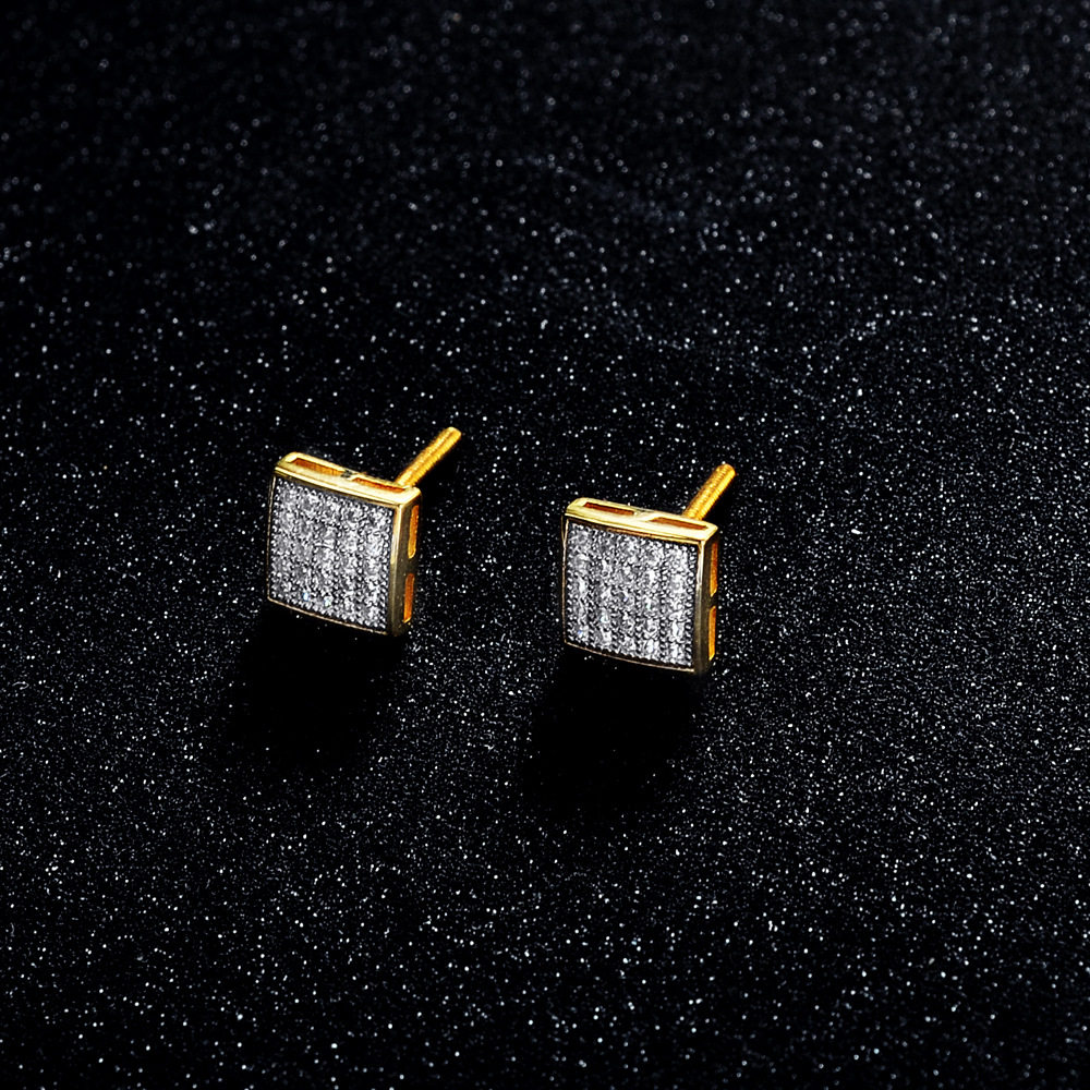 square earrings hip-hop style with zircon