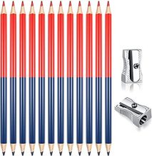 12 支檢查鉛筆紅色和藍色可擦除鉛筆+2 件金屬卷筆刀套裝