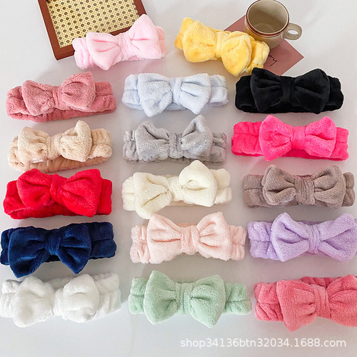 Korean Version Solid Color Butterfly Ending Headband Face Mask Headwear Flannel Brushing Headband Female Hair Accessory Factory Wholesale