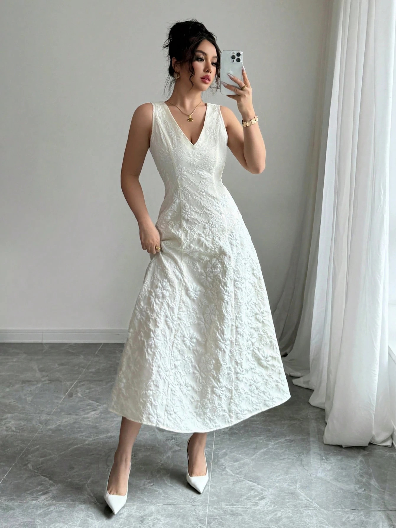 2025 Amazon AliExpress Europese en Amerikaanse grensoverschrijdende V-hals jacquard lente en zomer temperament mouwloze rugloze taille jurk