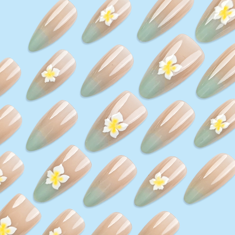 Paquete de 30 piezas de uñas de uñas 3D tridimensional parche de uñas francés azul flor amarilla en relieve armadura portátil producto terminado