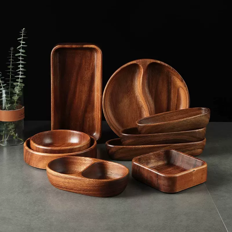 木质胡桃木分餐盘托盘点心零食水果盘日式餐具实木托盘圆形