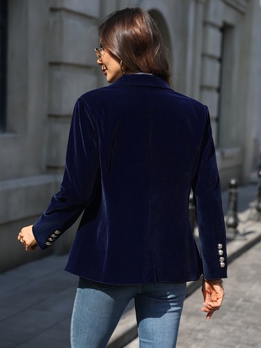 Women's Elegant Velvet Blazer Single Button Front Long Cross-border