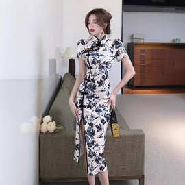 复古旗袍年轻款高端中国风性感连衣裙修身高级感足浴技师工作服女