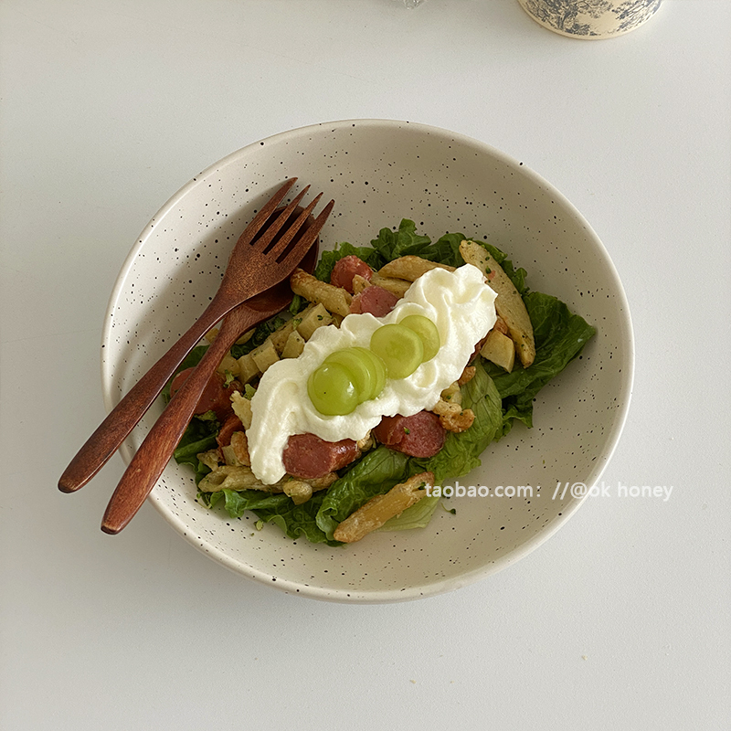 ♔ Vintage Ink-Splash Large Ceramic Plate Matte Finish 8.5inch Deep Plate for Dishes, Salads, and Soups