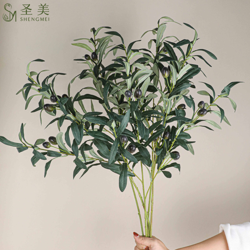 Artificial single 4-fork olive leaf home decoration wedding olive branch flower arrangement living room decoration courtyard landscape modeling