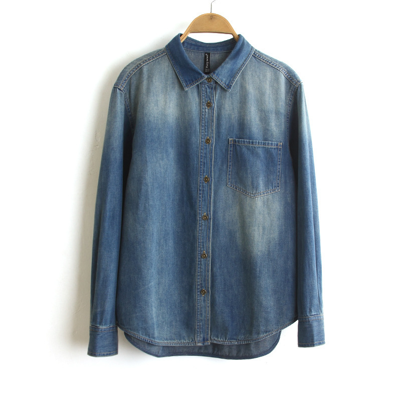 8925 # 2026 Autumn New Style Washed and Distressed Loose Fit Casual 2-Color Shirt Long Sleeve Denim Shirt for Women 8925 # 2026 Autumn New Style Washed and Distressed Loose Fit Casual 2-Color Shirt Long Sleeve Denim Shirt for Women