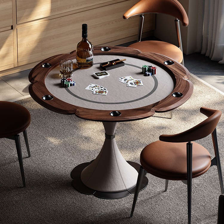Mesa de póquer de lujo ligera de estilo italiano, madera de nogal, muebles de villa creativos, sala de entretenimiento, mesa de ajedrez dedicada, mesa de entretenimiento