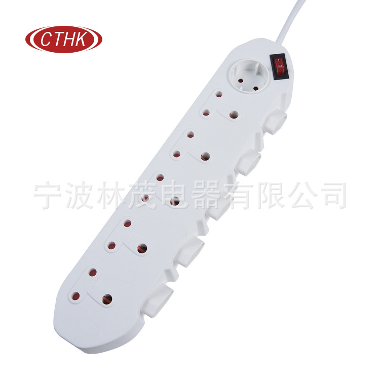 工厂直销南非5孔带欧式插座拖线板 南非11位插线板