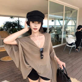 绝美小上衣设计感小众v领针织短袖t恤女2025新款夏季