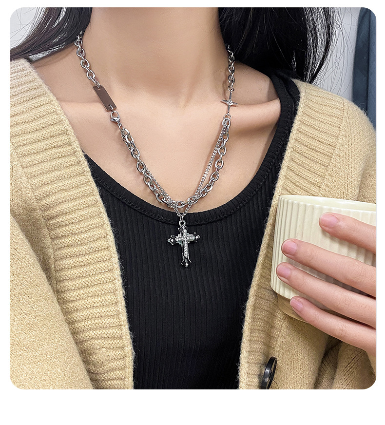 IG Style Shiny Cross Star Alloy Titanium Steel Plating Inlay Zircon Unisex Pendant Necklace display picture 5