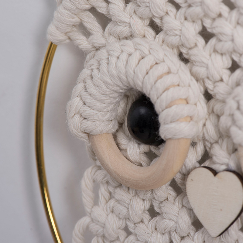 Colgante de búho, cuerda de algodón, tejido a mano, tapiz con borla de estilo bohemio, decoración de pared de casa de familia, colgante de entrada