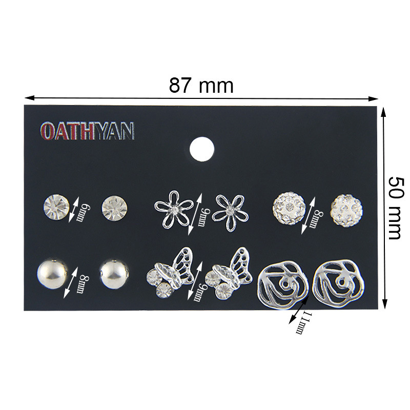 6 Pairs Fashion Flower Alloy Plating Inlay Artificial Gemstones Pearl Womenu0027S Ear Studs