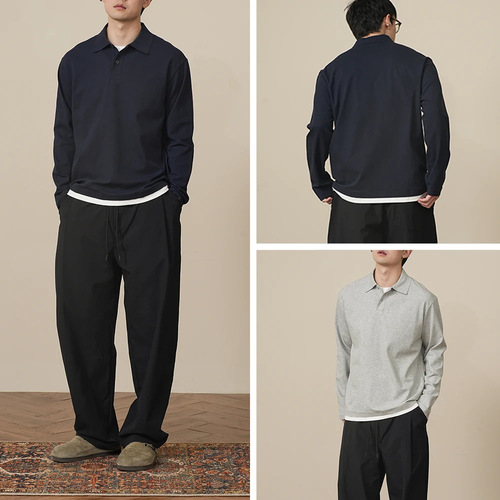 2025 Spring Percale Cotton Pajama-Style Polo Shirt Long Sleeve Casual High-Versatile Collared Wrinkle-Resistant Shirt