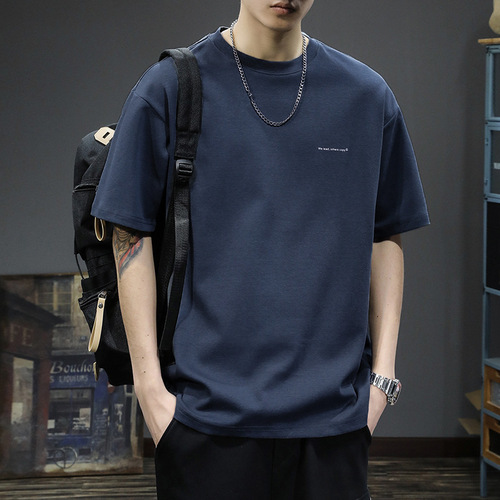 Heavyweight Short Sleeve T-Shirt for Men, Summer American Style Pure Cotton Casual Brand Base Layer White Loose Half Sleeve T-Shirt