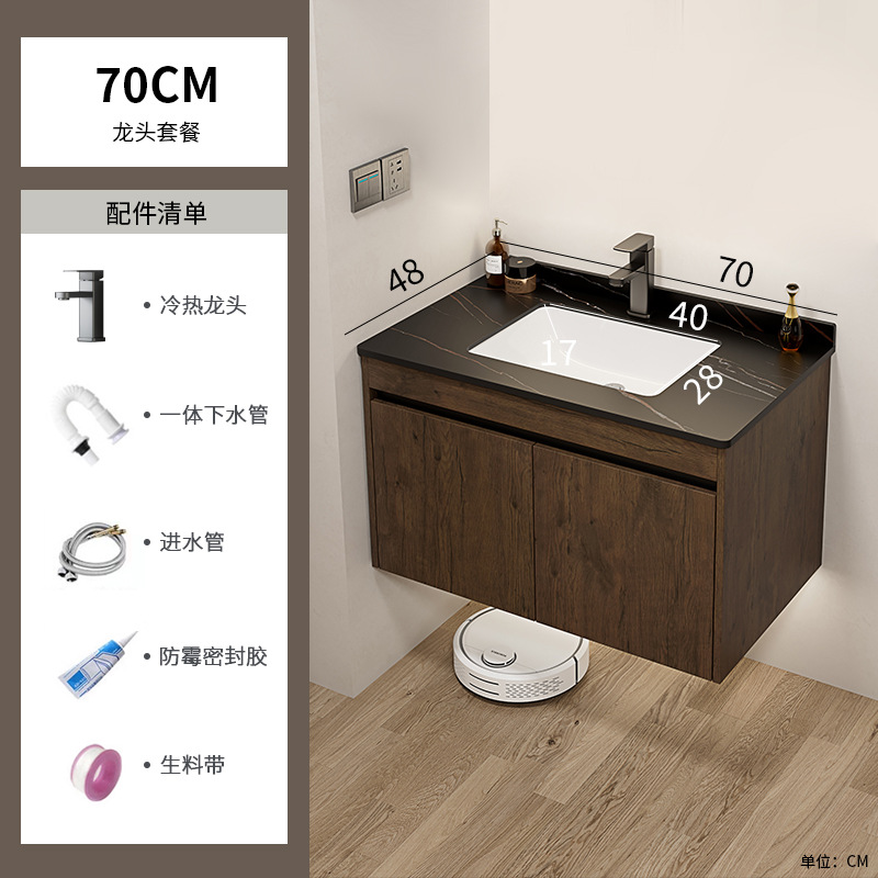 Nuevo gabinete de baño de color nuez gabinete de lavabo hotel pequeño baño en lavabo de aluminio espacio