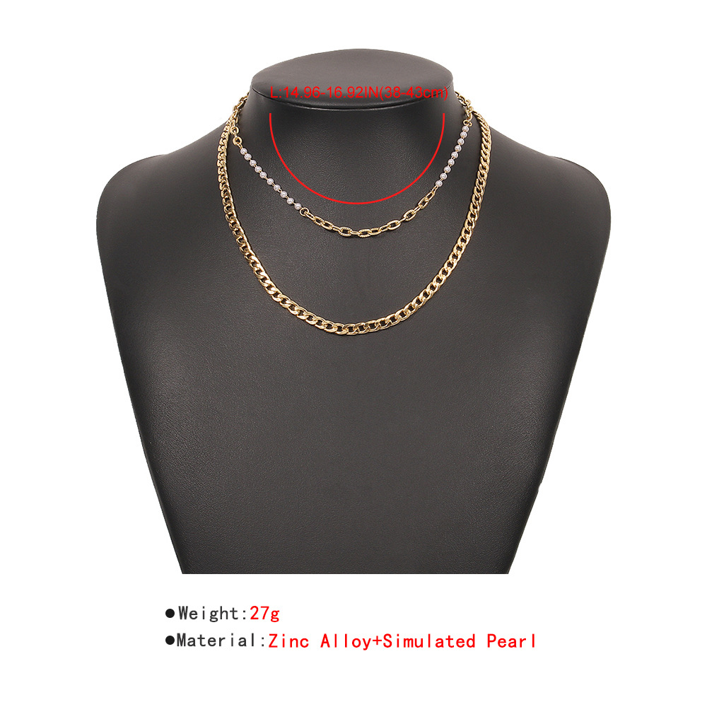 Simple Imitation Pearl Alloy Multi-layer Clavicle Chain display picture 4