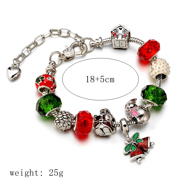 Europa y América DIY con cuentas de hueso de serpiente Cadena de perlas de vidrio pulsera de Santa Claus campana roja regalo pulsera de Navidad