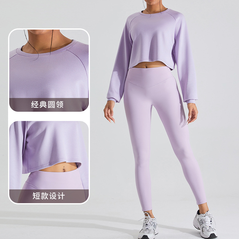 Suéter deportivo de manga larga europeo y americano Camiseta mujer blusa de yoga al aire libre corto fitness Top suelta ropa deportiva casual