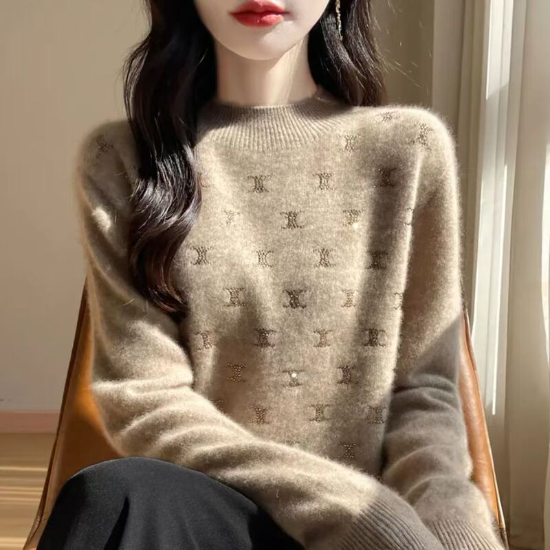 New 2024 Winter Elegant Andy Velvet Pullover Half Turtleneck regular Sweater Women's Knitwear Casual All-match