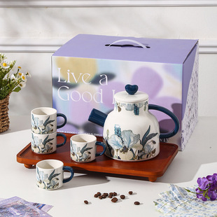 Iris Ceramic Water Kettle Teapot High-Value Souvenir Set Retro Flower Teapot Cold Water Kettle Gift