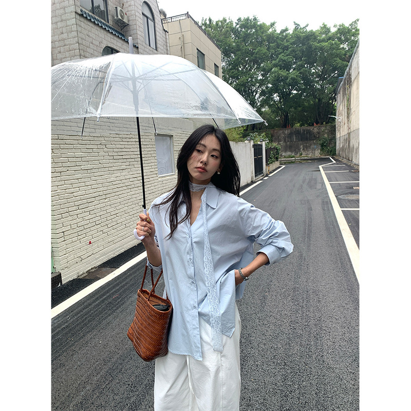 Huang Zheng Lace Lace-up Loose Long Sleeve Shirt Women's 2025 Spring and Summer Elegant Chic Fashion Top 510100