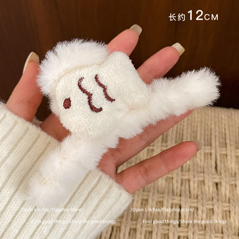 可爱猫咪抓夹秋冬毛绒发夹女2025新款后脑勺盘发鲨鱼夹子头饰发卡|undefined